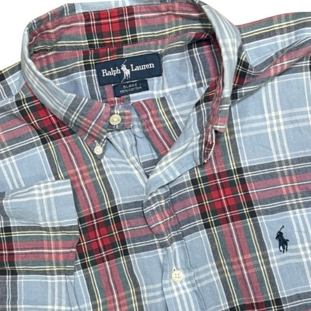 Vintage Ralph Lauren Blake Fit Men Large Button Down Shirt Red Plaid Pony Preppy